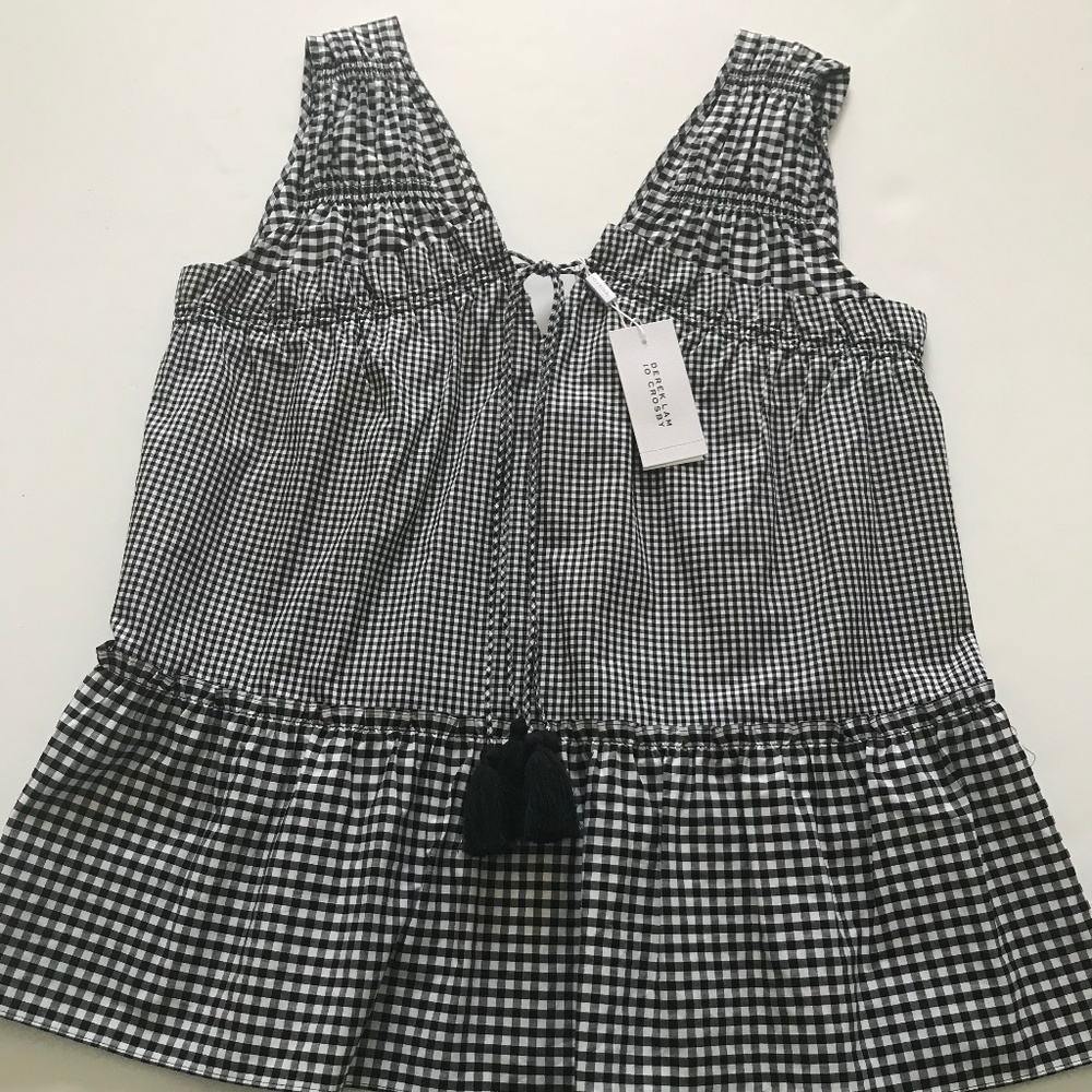 Derek Lam 10 crosby plaid sleeveless tassel top